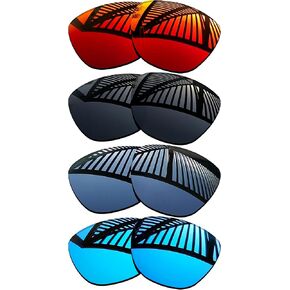 4 Pairs Replacement Lenses for Oakley Frogskins OO9013 / Frogskins Asian Fit (AF) Sunglasses - Solid Black+Titanium+Ice Blue+Fire Red