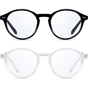 ANDWOOD Blue Light Blocking Glasses Women Men Computer Small Face Frame Bluelight Blocker Teens Round Frame 2 Pack Black Clear