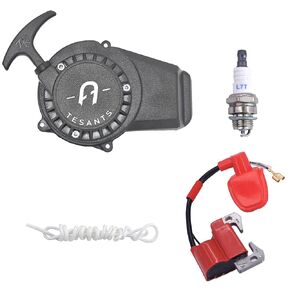 Aluminium Pull Starter, Pull Recoil Start Starter with Ignition Coil Kit Fits for 2 Stroke Engine Mini Pocket Bikes ATVs Quad 49cc Mower Dirt Bike (Black/Red)