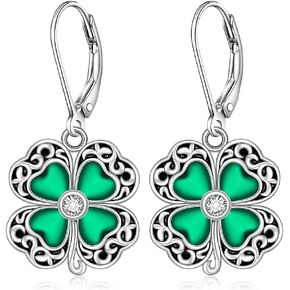 ST Patricks Day Earrings Shamrock Earrings Filigree Irish Four Leaf Clover Earrings for Women Studs Sterling Silver Green Valentine Day ST Patrick's Day Gifts