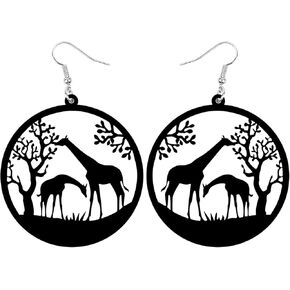 NEWEI Acrylic Hollow Big Round Circle African Giraffe Earrings for Women Dangling Safari Animal Jewelry Charms