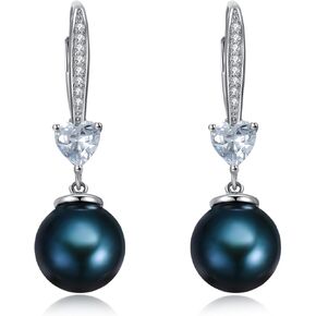 Black Freshwater Pearl Earring for Women s925 Sterling Silver Black Pearl Dangle Earring with Heart Cubic Zirconia Jewelry Gift Valentine Mothers Day Christmas for Her Wife Girlfriend