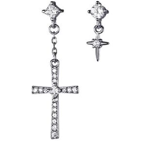 Silver Cross Dangle Stud Earrings Asymmetric Short Star Earrings for Women