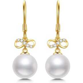 أقراط متدلية من الذهب عيار 14 قيراط من الألماس الطبيعي واللؤلؤ من سيسجيم للنساء، هدايا مجوهرات راقية لها، 9 ملم من لؤلؤ المياه العذبة المزروعة in Kuwait