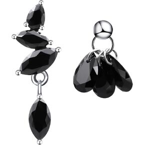 Black Moissanite Dangle Earrings for Women, 8.9Ct Lab Created Diamond Drop Earrings, 18K White Gold Plated Sterling Silver Dangle Earrings Asymmetrical Jewelry
