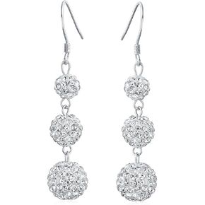 Black Red White Crystal Pave Round Graduated Two or Three Tier Disco Ball Linear Dangle Chandelier Earrings for Women Teen.925 Sterling Silver