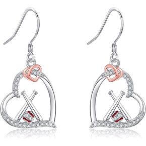 YAFEINI Baseball Heart Earrings Sterling Silver Baseball and Baseball Bat Cross Earrings Baseball Jewelry for Women Baseball Fans Gifts