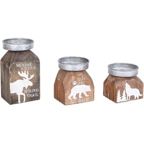 Set of 3 Wood Candle Holder Rustic Decorative Candlestick Holder Cabin Candle Stand for Table Centerpieces Mantle Fireplace - 7.01", 4.72", 3.86"