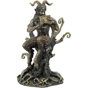 Veronese Design 9 1/2 Inch Pan Playing Flute Cold Cast Resin Bronze Finish Statue Home Decor