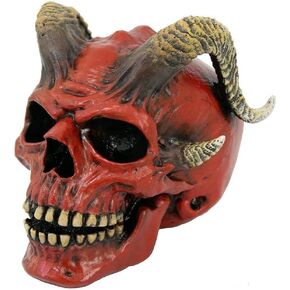 Pacific Giftware Red Devil Horned Skull Figurine Collectible Tabletop Dark Fantasy Accent 5 inch Tall