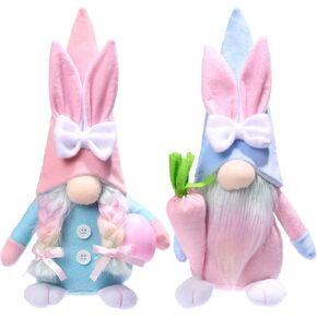 ZTML MS Easter Gnome Bunny - 2Pcs Handmade Swedish Tomte Plush Rabbits with Easter Egg and Carrot, Suitable as Easter Decoration&Household Ornaments&Spring Decor&Girl's Gifts