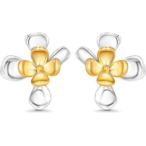 Gold Silver Two Toned Floral Stud Statement Earrings for Women, Dainty Bold Retro Handmade Mixed Metal Trendy Twisted Flower Bohemian Jewelry Gifts, Modern Small Unique Baroque Summer Beach Fashion Costume Earrings Accessories, Vintage Elegant Nickle Free