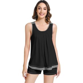 NACHILA Women's Pajamas Set-Viscose Made from Bamboo, Tank Top with Short Pants Sleeveless Sleepwear Soft Pjs