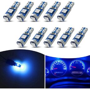 10 PCS T5 Car LED Instrument Light, 3030 3SMD Chipset Wedge Bulb Instrument Cluster Indicator Light, 6000K LED Bulb Canbus Error Free, Universal for Most Cars (Blue)