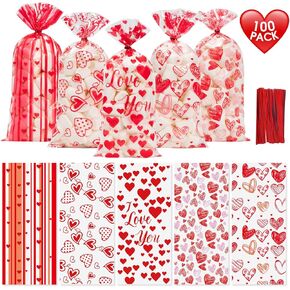 100 Pcs Halloween Treat Bags - Happy Halloween Goodie Bag, Plastic Halloween Pumpkin Cellophane Bags Bulk, Clear Gift Goody Candy Bags with Twist Ties for Halloween Party Supplies Favors Decorations
