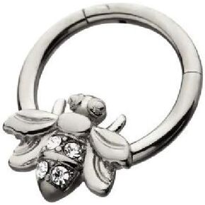Pierced Owl - 16GA Crystal Honey Bee Stainless Steel Hinged Segment Ring for Septum, Cartilage, and Daith Piercings