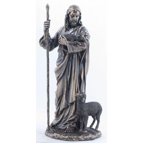 US 11.38 Inch Jesus The Shepherd with Sheep's Cold Cast Bronze Figurine