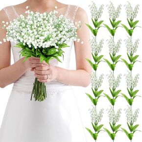 Hanaive 50 Pcs Artificial Lily of The Valley 14.17 Inch Faux Lily of The Valley Plastic Flower Bulk Chimes Orchid White Bell Flower Lily of The Valley Bouquet for Wedding Arrangement Bride Party