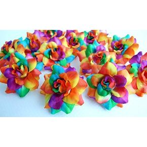 ICRAFY 50 Silk Rainbow Tone Roses Flower Head - 1.75" - Artificial Flowers Heads Fabric Floral Supplies Wholesale Lot for Wedding Flowers Accessories Make Bridal Hair Clips Headbands Dress