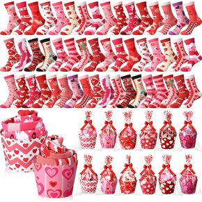 50 Pairs Valentine's Day Cupcake Socks Gifts Fuzzy Socks for Woman Heart Print Crew Socks with Cupcake Gift Packaging Birthday Gifts Love Colorful Pattern Novelty Socks for Women