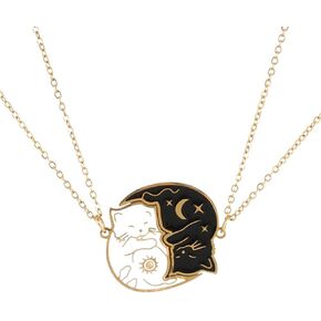 Stainless Steel Best Friends Matching Necklace for 2, Black White Cat Pendant 2PCS Couple BFF Jewelry for Women