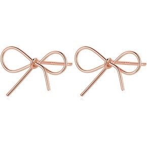 Reffeer Solid 925 Sterling Silver Bow Stud Earrings for Women Teens Ribbon Stud Earrings Bowknot