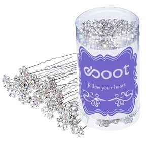 eBoot 40 Pack Flower Crystal Rhinestone Hair Pins with a Storage Bag for Bridal Wedding Hair Accessories (White)