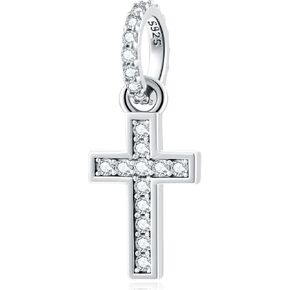 2025 Sparkling Cross Charms Pendant fit Pandora Religious Bracelet, 925 Sterling Silver Christian Faith Cross Mini Dangle Charm, Gifts for Grandma/Family/Christmas