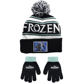 Disney Fozen Cuffed Beanie with Pom Pom and Touch Glove Set