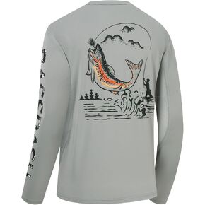 BASSDASH Men’s Graphic Shirts Long Sleeve Fishing Shirt UPF 50+ Moisture Wicking UV Sun Protection FS35M