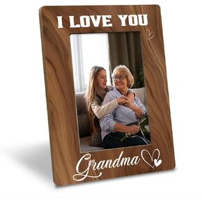 Grandma Gift for Mother's Day, I Love You Grandma Photo Frame, Holds 4 x 6 Inch Photo, Farmhouse Wooden Picture Frame Gift, Grandma Gift from Granddaughter Grandson, Grandma Birthday Christmas Gift