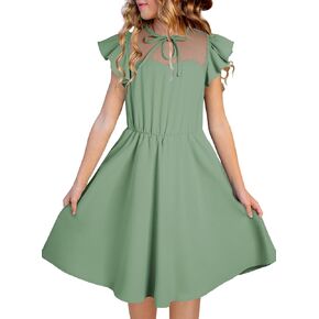 blibean Girls 2025 Summer Dress Kids Mesh Ruffled Pockets Dresses Size 6-15 Years