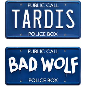 Celebrity Machines Tardis + Bad Wolf | Metal Stamped License Plates