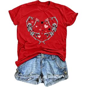 Valentines Day Shirts for Women: Heart Dancing Skeleton Tshirt Funny Heart Printed Tees Casual Valentines Gifts Tops