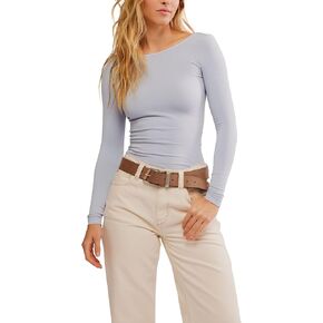 Free People Women's Low Back Seamless Long Sleeve, Skywriting, Large-X-Large