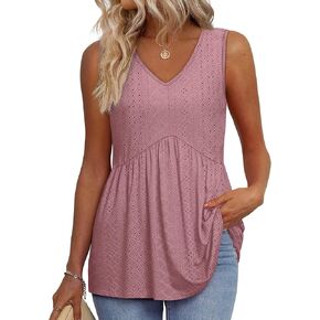 OFEEFAN Womens Tank Tops 2025 Flowy Peplum Tops for Women Dressy Sleeveless V Neck Babydoll Tank Tops