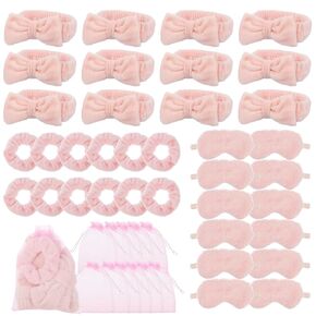48 Set Spa Sleepover Party Supplies for Girls, 12 Pink Spa Headband 12 Pink Sleep Eye Mask 12 Pink Velvet Hair Scrunchies 12 Organzer Bags for Slumber Party Spa Party Favors Gift Sleepover Party