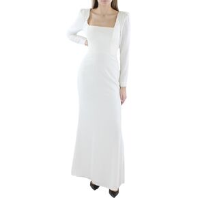 BCBGMAXAZRIA Women's Long Sleeve Square Neck Evening Gown with Open Back Keyhole