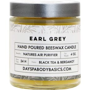 Earl Grey Hand-Poured Beeswax Candle - Natural, Cotton Braided Wick, Smokeless, Cleans Air, Non-Toxic, Non-Polluting, Non-Allergenic, Handmade in USA in Saudi Arabia