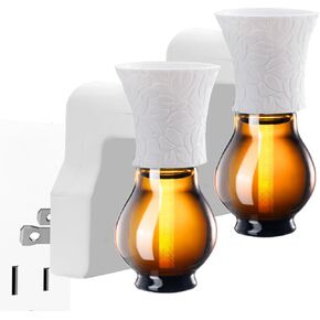 2 Sets Blank Plug in Air Freshener for DIY Characteristic Home Scent from Natural Essential Oil, EO+Water, Fragrance Refill, Wall Plug Oil Diffuser (2 Polarized Plug+2 Glass+2 Wick)