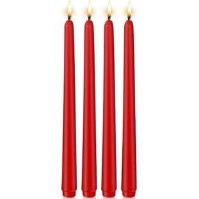 Decorative Taper Candles 10 Inch Pack of 4, Red Dripless Smokeless Candles, Unscented for Candle Holders and Home Decor, Christmas, Meditation, Patio, Table Decorations