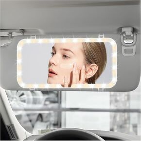 Rechargeable Car Vanity Mirror with Lights 3 Soft Color Lighting,One-Click Light Up Vanity Mirror for Car Sun Visor Mirror Keep Extra-long Standby,Universal Car Visor Mirror with Light