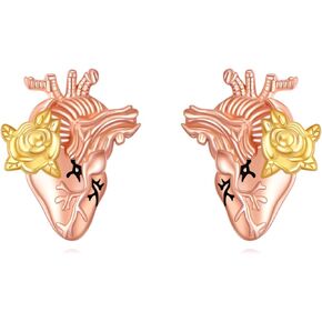 Anatomical Heart Earrings Sterling Silver Realistic Heart Stud Earrings Human Heart Jewelry Birthday Gifts for Women Cardiologist