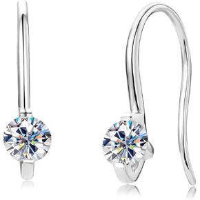 AINUOSHI French Wire Small Hook Earrings, Dainty Danle Drop Solitaire Moissanite Earrings For Women, Sterling Silver 18k White Gold Plated Pull Through Earrings Lab-created Diamond 0.30cttw
