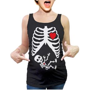 Maternity Halloween Tank Top Pregnant Skeleton with Baby Ribcage Xray Costume Pregnancy Tops