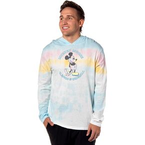 Disney Men's Mickey Mouse Classic Original Tie-Dye Long Sleeve Hooded Shirt, X-Small Multicolored