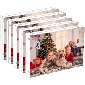 NIUBEE 4x6 Acrylic Photo Frames 5 Pack, Clear Desktop Double Sided Magnetic Picture Display