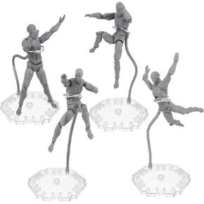 Flexible Assembled Action Figure Stand,Action Figure Display Holder Stand Base,Compatible with HG RG SD SHF Gundam 1/144 Toy,Doll Model Support Stand (4 Pack Clear)