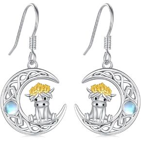 Horse/Highland Cow Earrings for Women 925 Sterling Silver Horse Dangle Drop Earrings Hypoallergenic Highland Cow Jewelry Christmas Birthday Gifts