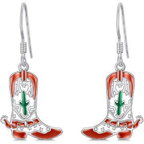 Cowboy Boot Earrings 925 Sterling Silver Cowgirl Dangle Drop Earrings Cowgirl Boots Earrings Country Western Jewelry Gifts for Women